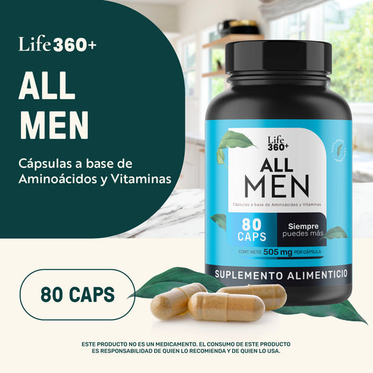 Suplemento alimenticio Life360+ All Men, cápsulas de aminoácidos y vitaminas, 80 caps