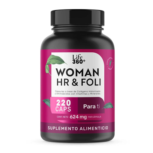 Frasco Life 360+ Woman HR & Foli suplemento alimenticio 220 cápsulas colágeno para mujer