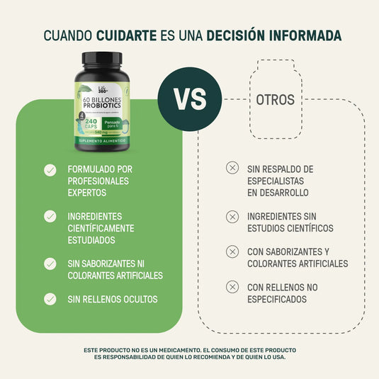 Comparativa de suplemento probióticos Life SEO con otros, ventajas y beneficios destacados.