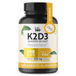 Frasco de suplemento alimenticio Life 360+ K2D3 almidón de maíz, 200 cápsulas, 480mg